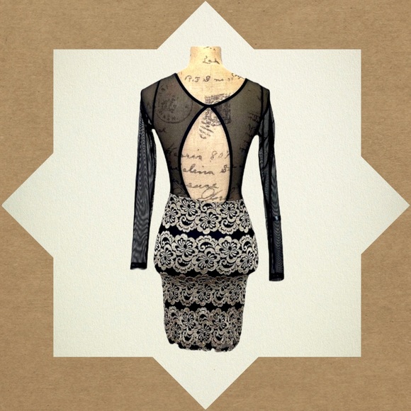 A'gaci Black and Gold Sheer Long Sleeve Dress - Picture 2 of 7